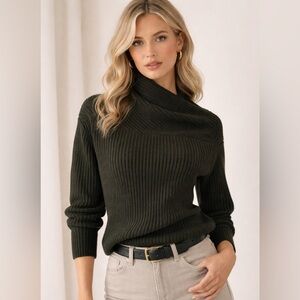 Jil Sander Dark Green Cowl Neck Sweater